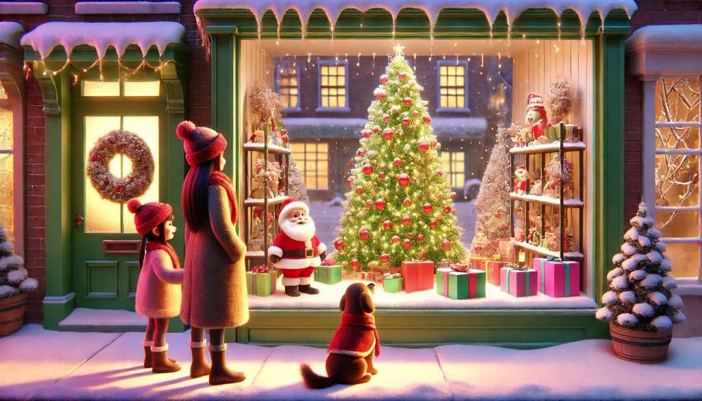 Escaparate navideño con decoración tradicional y luces cálidas