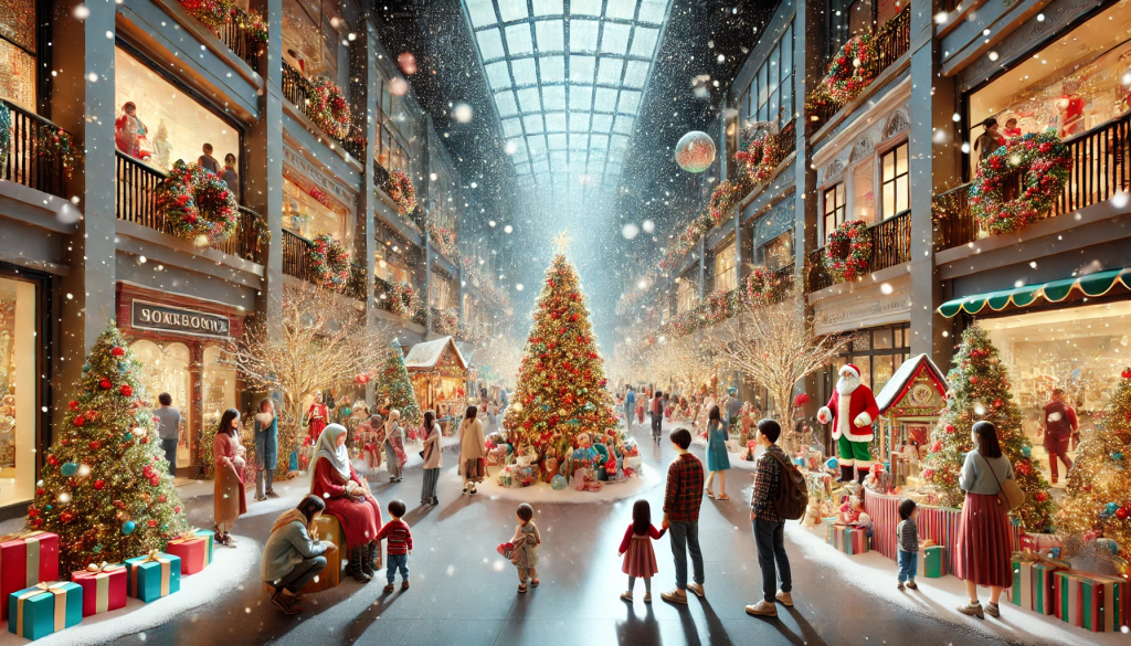 una nevada artificial ambienta un centro comercial