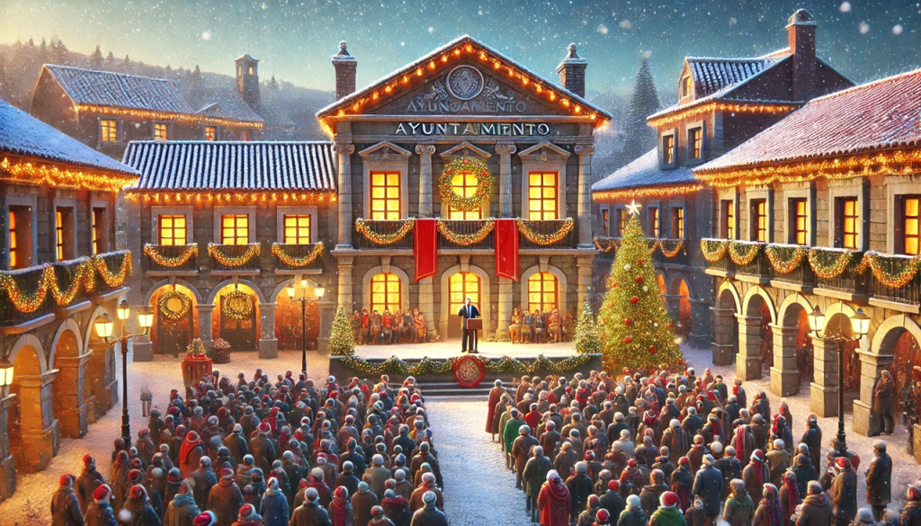 Pregon de Navidad: Historia, Tradici贸n e Ideas para un Evento M谩gico 1 Evento de preg贸n de Navidad con luces y m煤sica en una plaza.